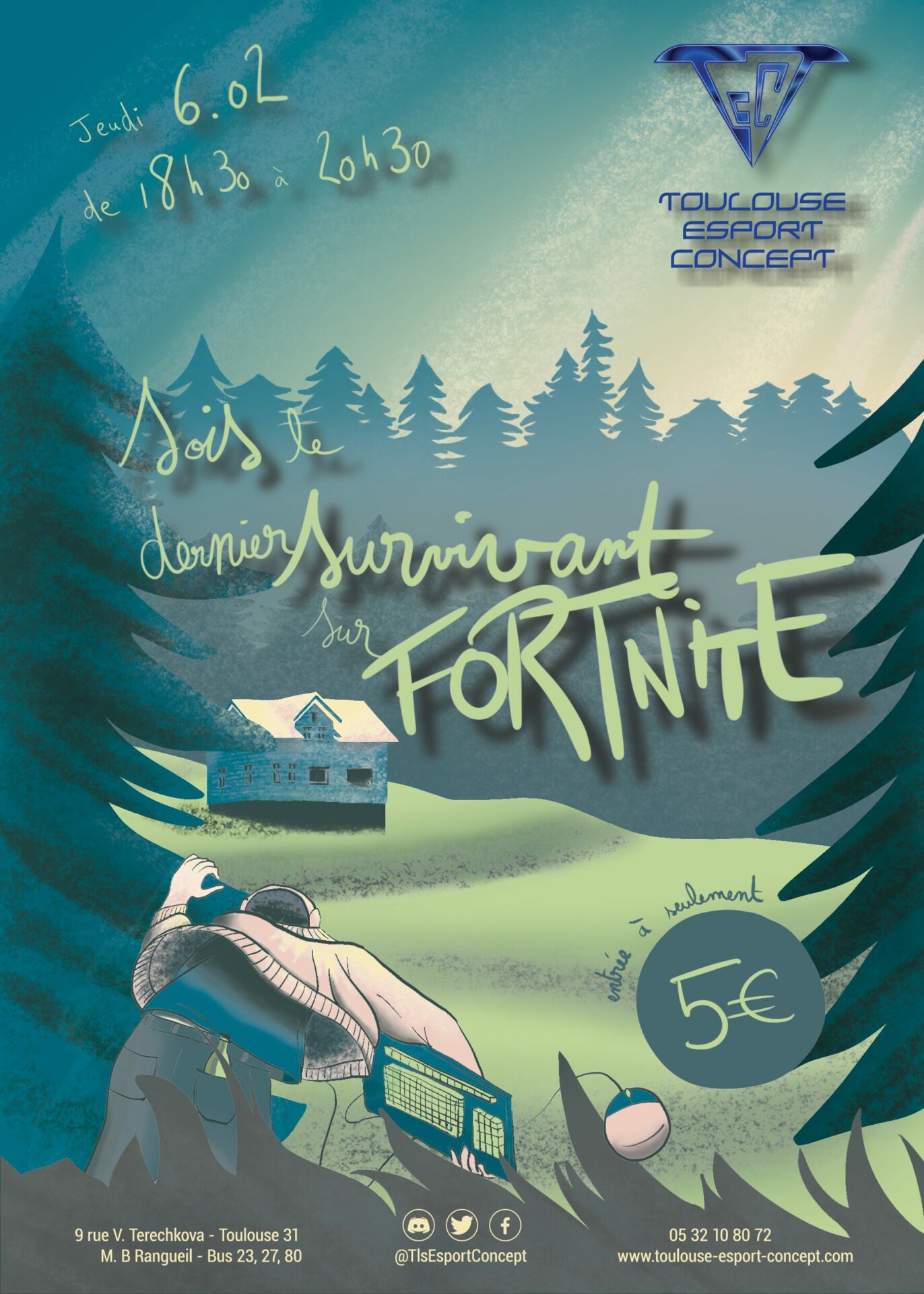 flyer promotionnel pour la soirée thématique Fortnite au TEC